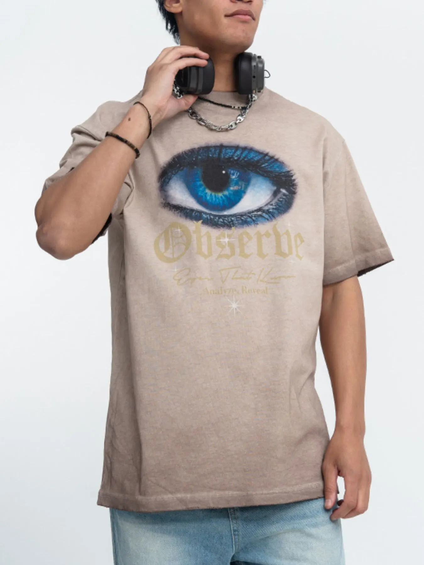 Men's Oversized Eye Graphic Short Sleeve T-Shirt