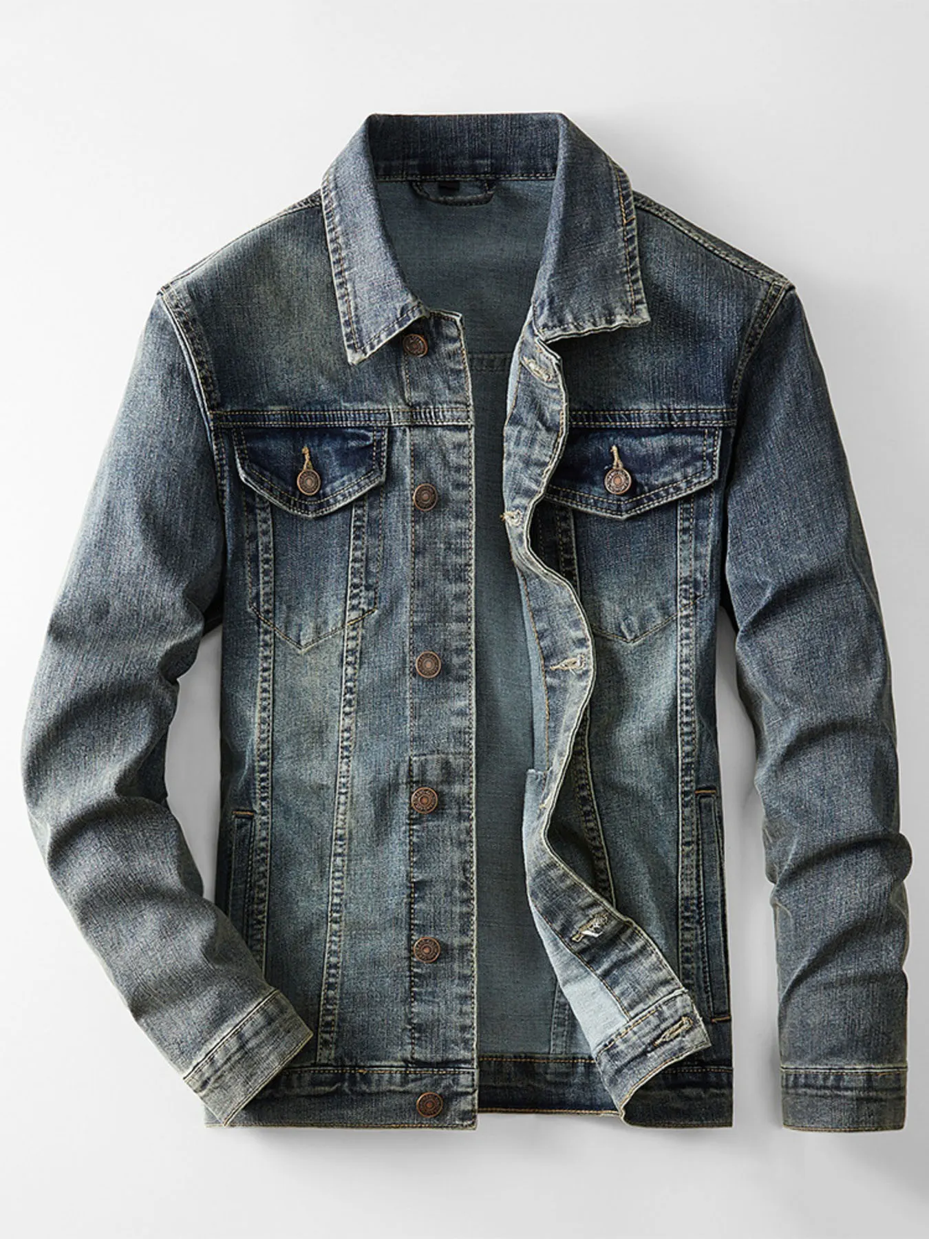 Men's Plus Size Vintage Wash Denim Jacket
