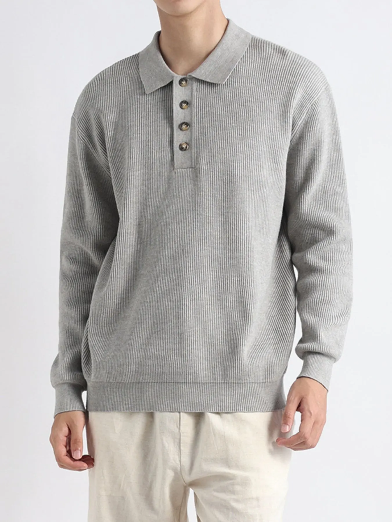 Men's Plus Size Ribbed Knit Polo Collar Sweater