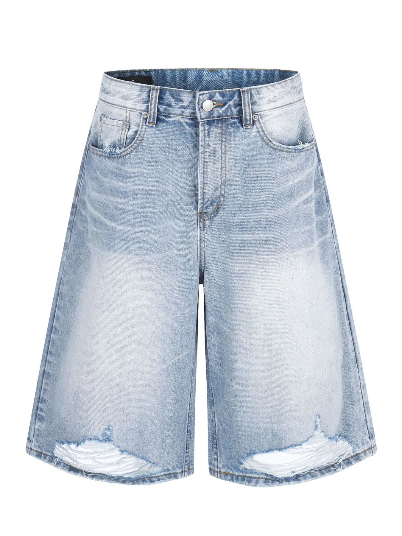 Men's High-Waisted Distressed Denim Capris