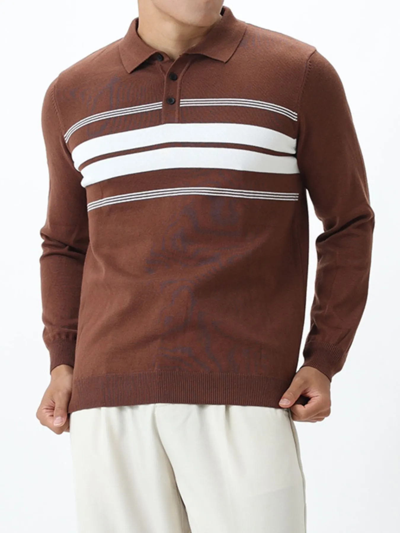 Men's Plus Size Button Detail Striped Knit Top